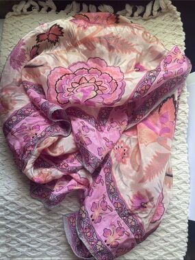 VTG SILK SCARF FLORAL PINK